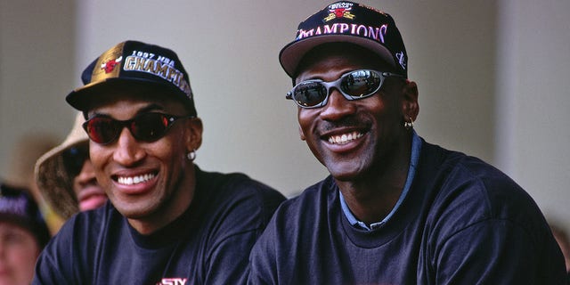 Scottie and MJ celebrate title