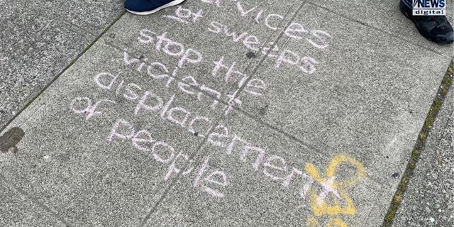 Chalk on the sidewalk outside T-Mobile park 