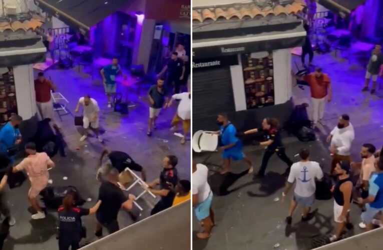 All-out brawl erupts on popular Spanish tourist ‘sin street’