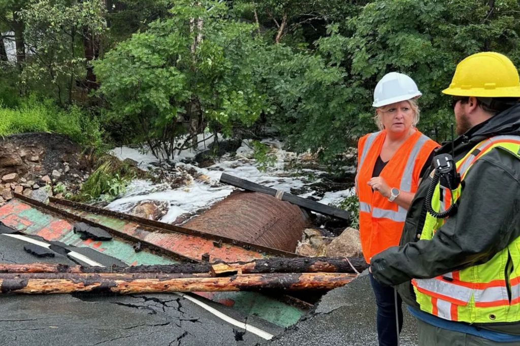 Crews are seen surveying damage after the historic flooding in Nova Scotia. 