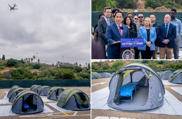 San Diego opens first ‘safe sleeping site’ tents for homeless people