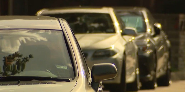 Cars lined up on Plano street