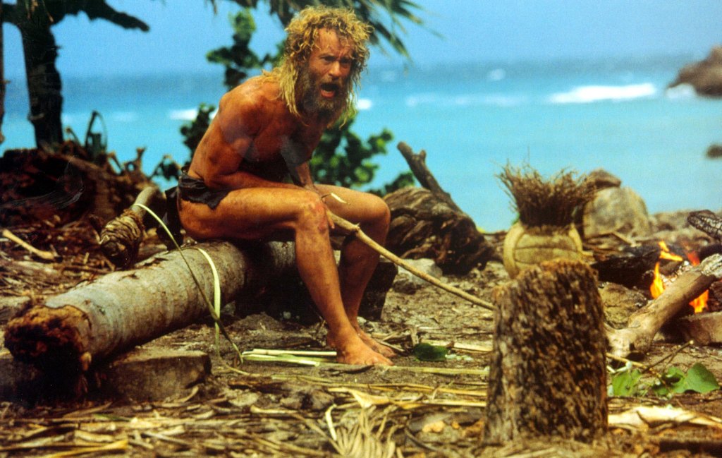 Tom Hanks plays in the film "Cast Away," a movie about him being stranded on an island. 
