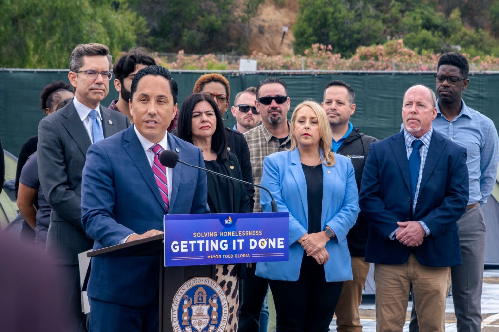 San Diego Mayor Todd Gloria at the opening of the new Safe Sleeping program.