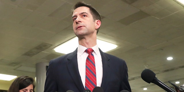 Sen. Tom Cotton, R-Ark, speaks to the media at the U.S. Capitol on Jan. 8, 2020 in Washington, D.C.