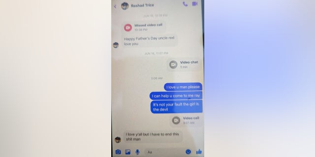 Text exchange between Rashad Trice and his uncle