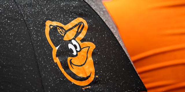 Orioles logo on an umbrella