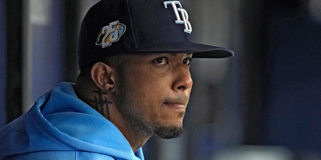 Wander Franco watches from the dugout