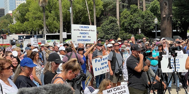 Parents gathering for a protest at the California Capitol