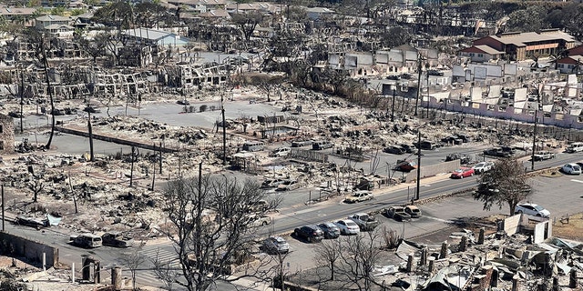 aerial view of fire damage in Lahaina