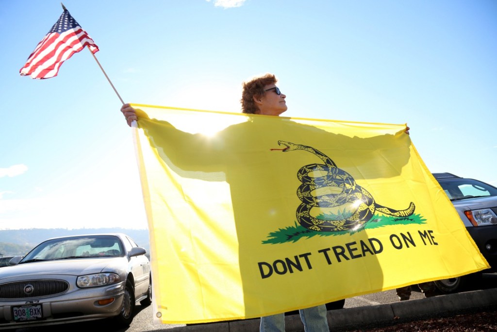 The Gadsden flag was first used by the US's first naval commander-in-chief as a personal ensign during the American Revolution, according to Britannica. 