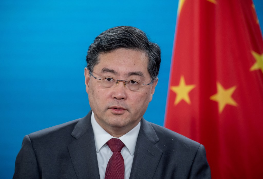 Chinese Foreign Minister Qin Gang takes part in a press conference with his German counterpart Annalena Baerbock (not pictured), after bilateral talks at the Federal Foreign Office in Berlin, Germany on May 9, 2023. 