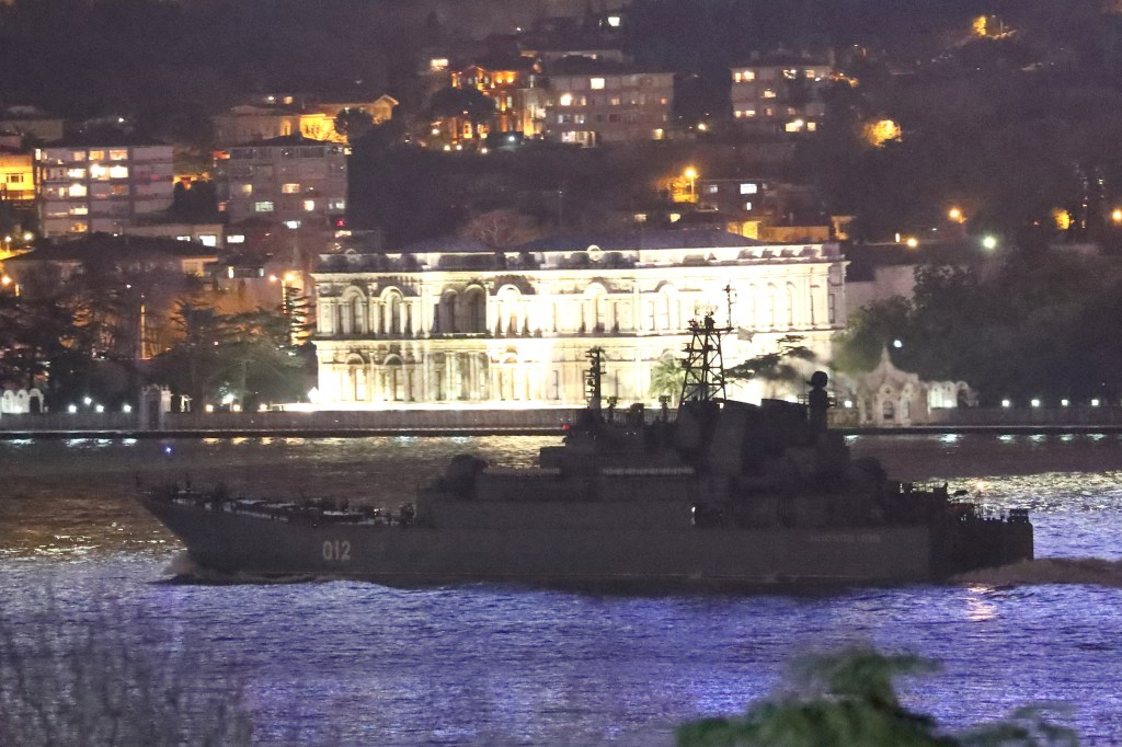 The Russian Navy's large landing ship Olenegorsky Gornyak, pictured on Feb. 9, 2022.