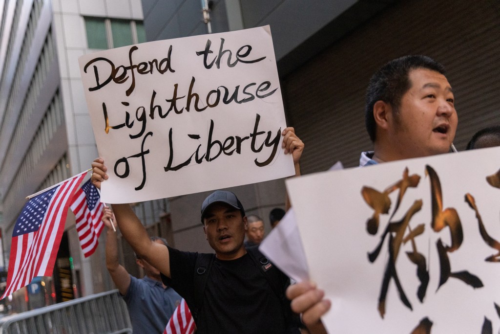 Supporters gather while Taiwan's Vice President William Lai arrives at the Lotte Hotel in Manhattan in New York City, New York, U.S., August 12, 2023. 