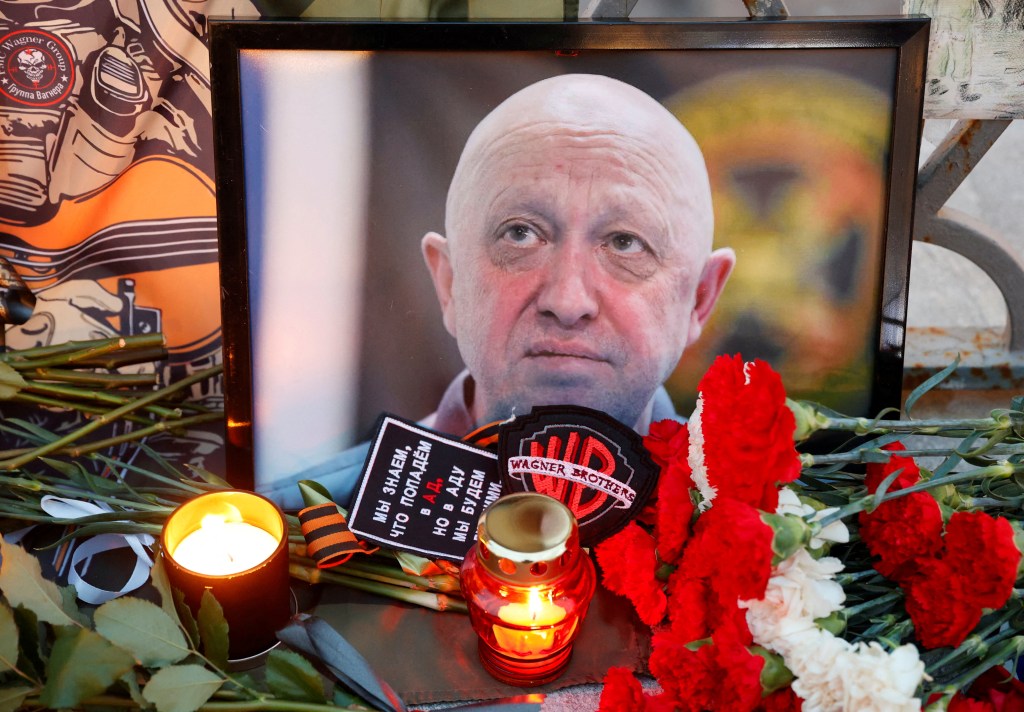 A makeshift memorial for Prigozhin seen in Moscow, Russia on Aug. 24, 2023. 