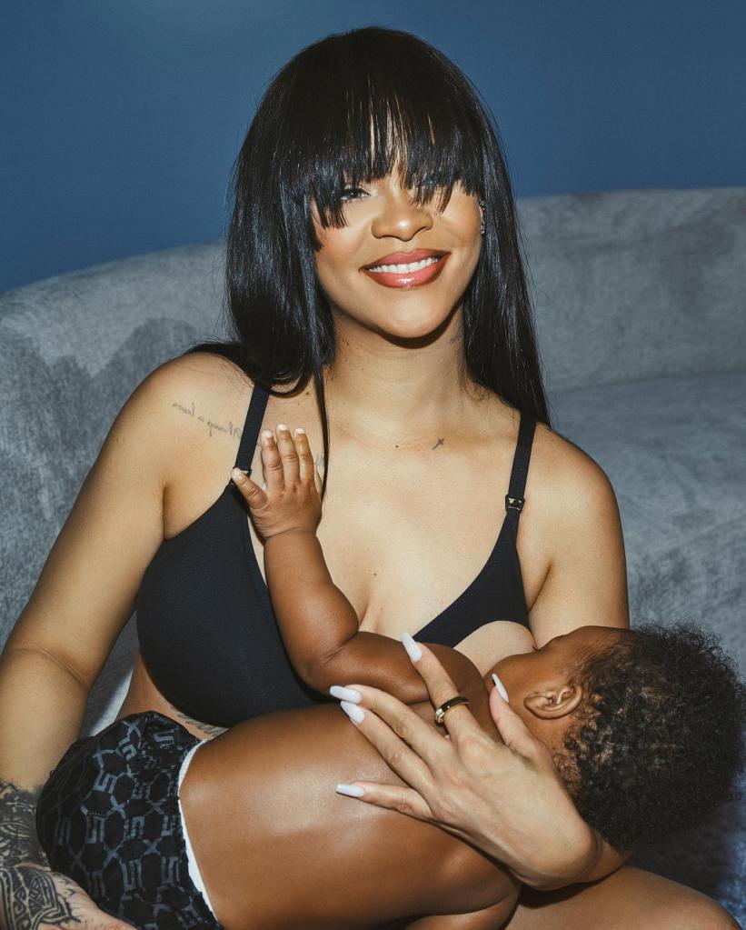 The superstar mom posed wearing a bra from Savage x Fenty's maternity collection.  