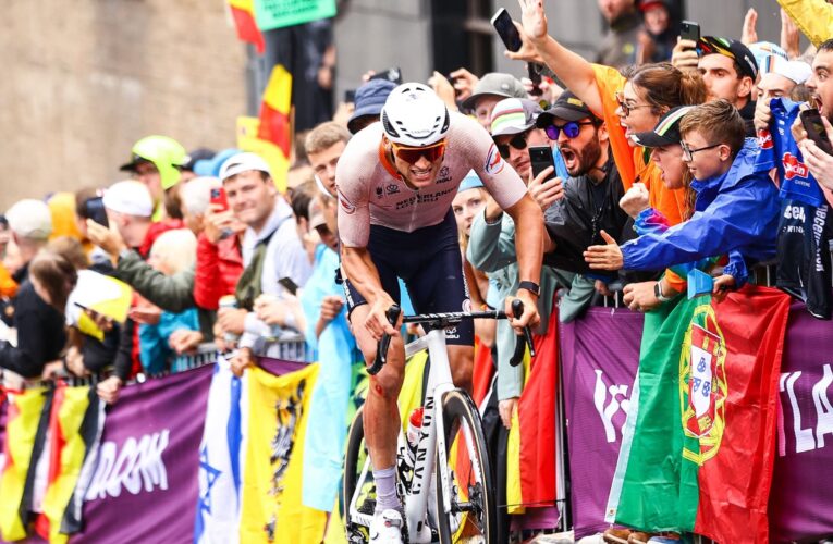 World Championships: Mathieu van der Poel storms to historic road race victory despite late crash