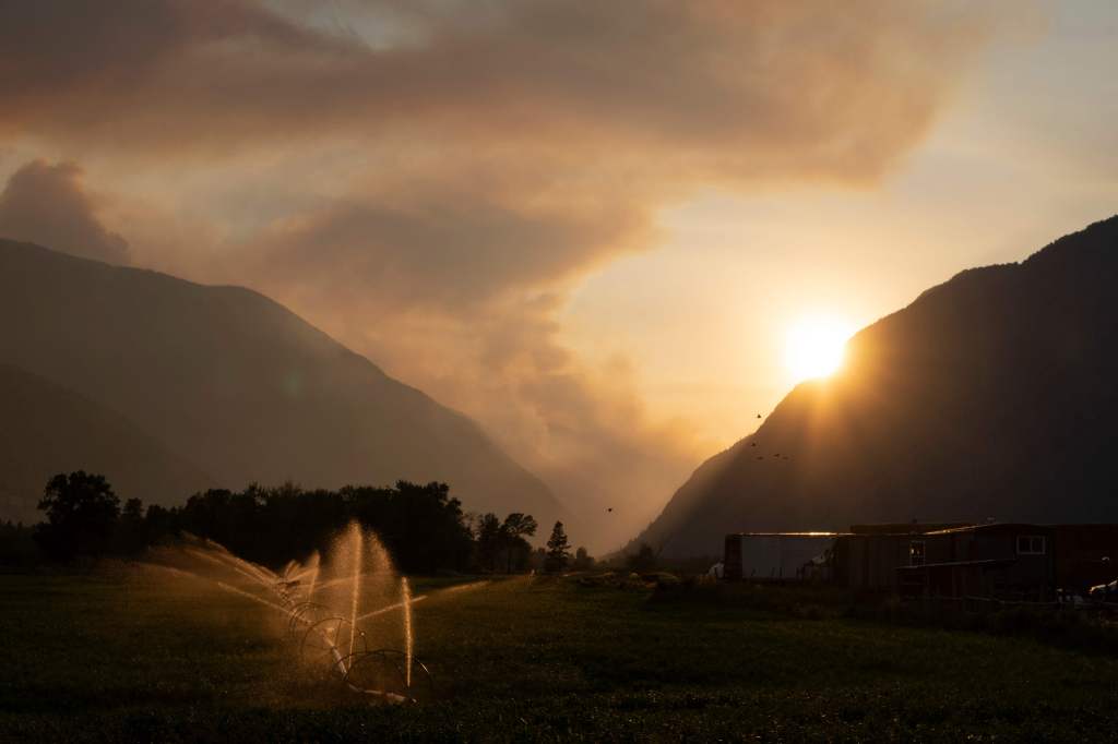 Smoke rises from the Crate Creek fire, near the village of Keremeos in British Columbia on Aug. 18.