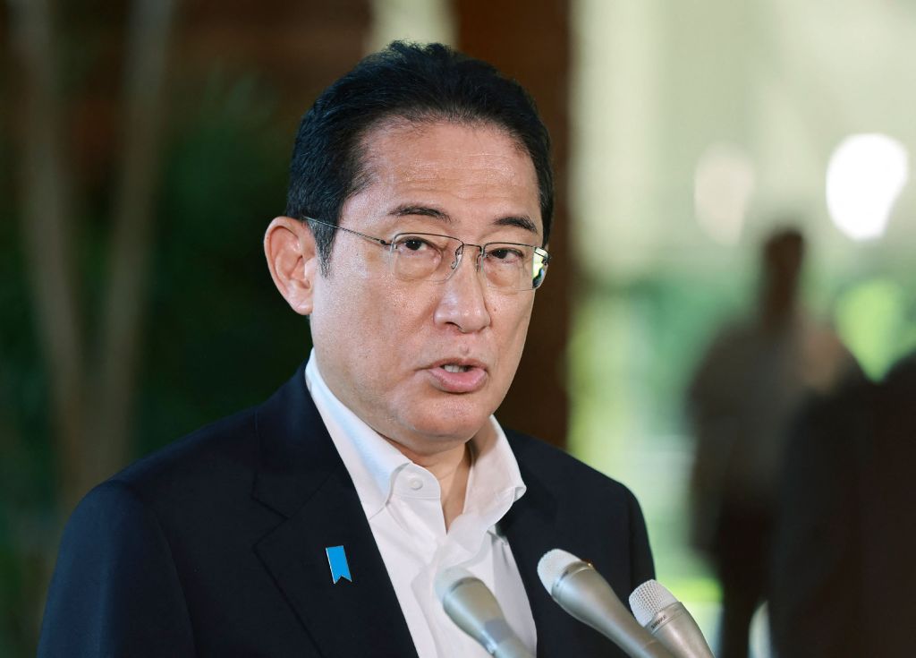 Japan's Prime Minister Fumio Kishida speaks to reporters about North Korea's ballistic missile launches at the prime minister's office in Tokyo on Aug. 31, 2023. 