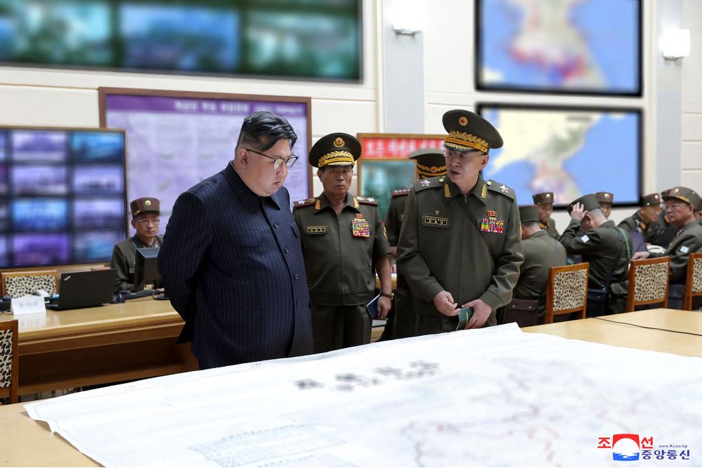 North Korean leader Kim Jong Un (3rd R) inspects the training command post of the General Staff of the Korean People's Army (KPA), at an undisclosed location in North Korea.