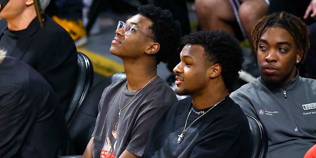 Bryce James looks on during a Lakers game