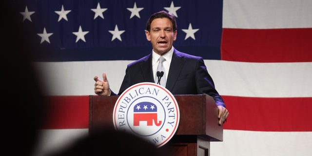 Republican presidential candidate Florida Governor Ron DeSantis speaks