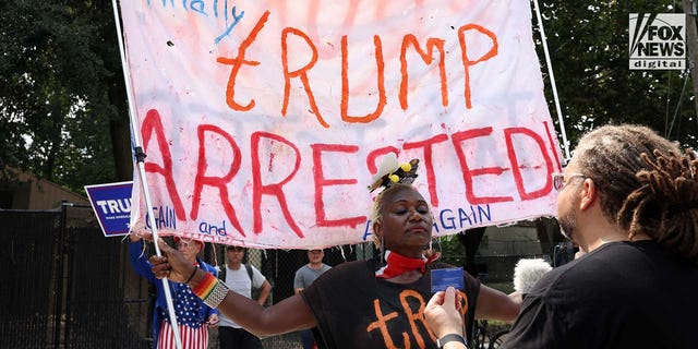 Supporters and counter protesters gather