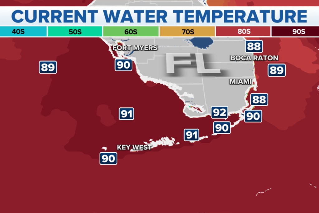 Current Water Temperature in Florida map