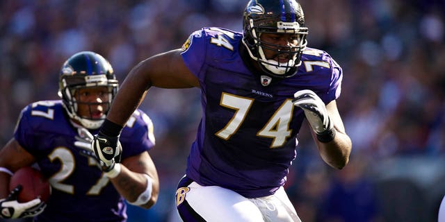 Michael Oher in action for the Ravens