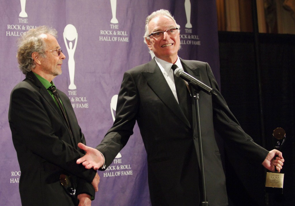 Herb Alpert and Jerry Moss, founders of A&M Records, are seen together at the 21st Annual Rock and Roll Hall of Fame Induction Ceremony. 