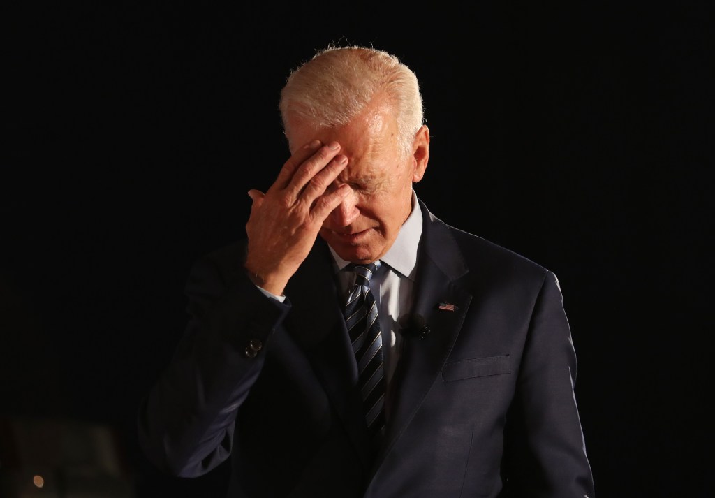 Biden pauses as he speaks during the AARP and The Des Moines Register Iowa Presidential Candidate Forum at Drake University on July 15, 2019 in Des Moines, Iowa. 