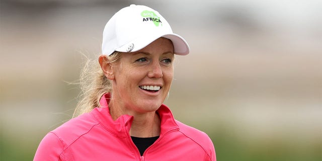 Amy Olson plays the 18th at Pebble Beach