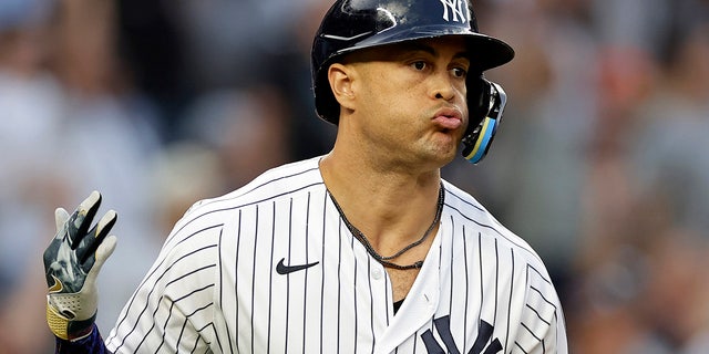 Giancarlo Stanton reacts