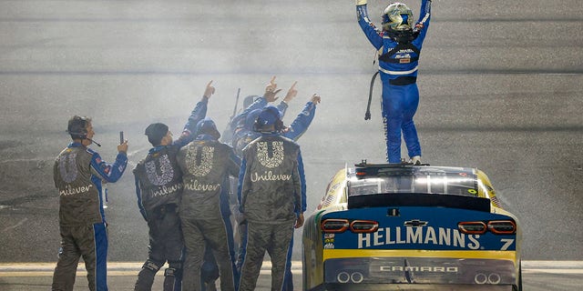 Justin Allgaier celebrates