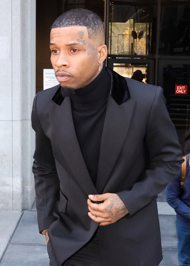 Tory Lanez pictured leaving from court in downtown Los Angeles.