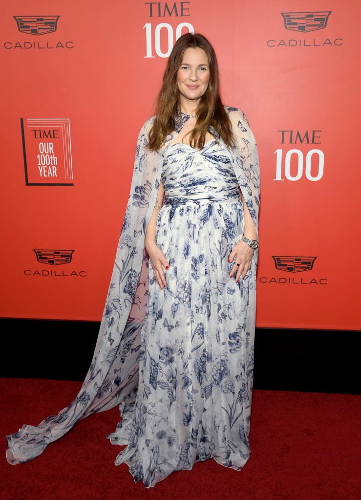 Photo of Drew Barrymore in a long dress. 