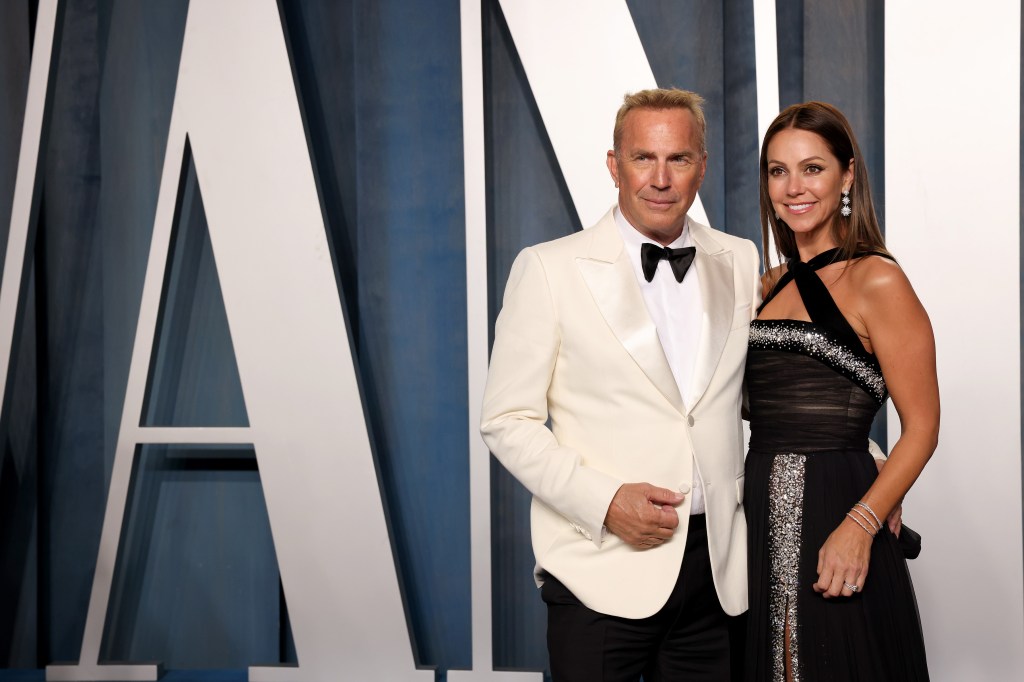 Kevin Costner and Christine Baumgatner at vanity fair oscar's party