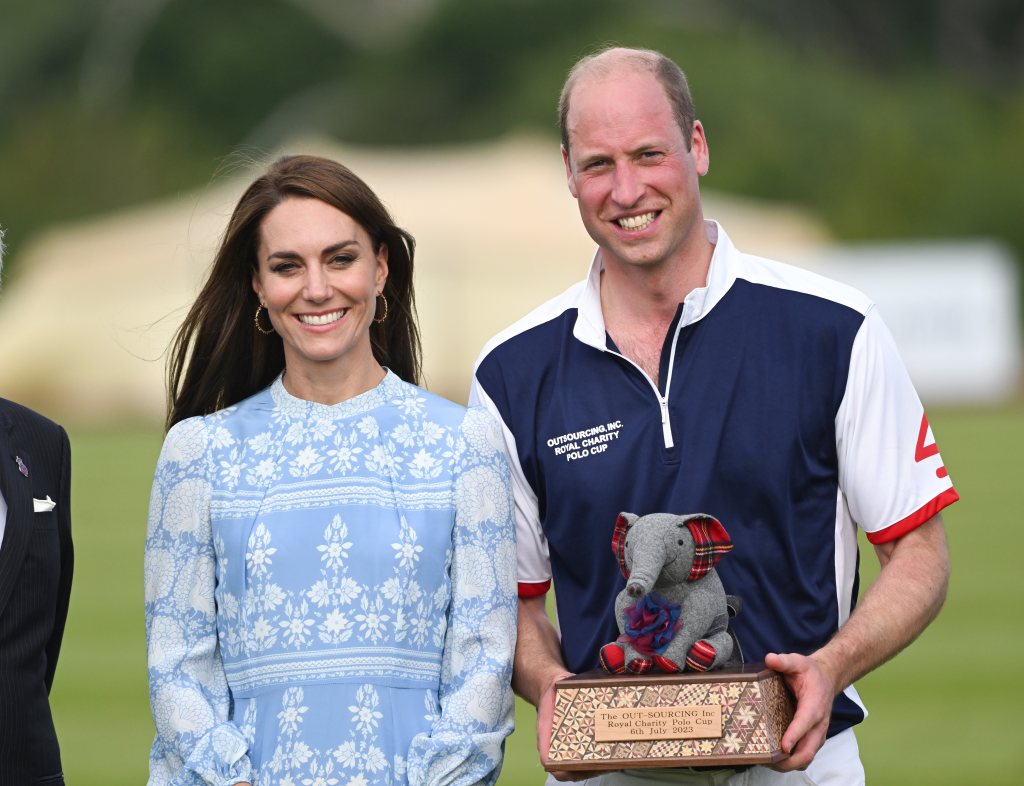 Prince William and Kate Middleton take part in the Out-Sourcing Inc. Royal Charity Polo Cup 2023 at Guards Polo Club on July 6.