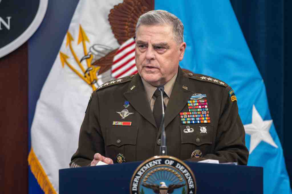 Joint Chiefs Chairman Mark Milley, responds to a question during a joint press conference with Secretary of Defense Lloyd J. Austin III at the Pentagon, July 18, 2023 in Washington