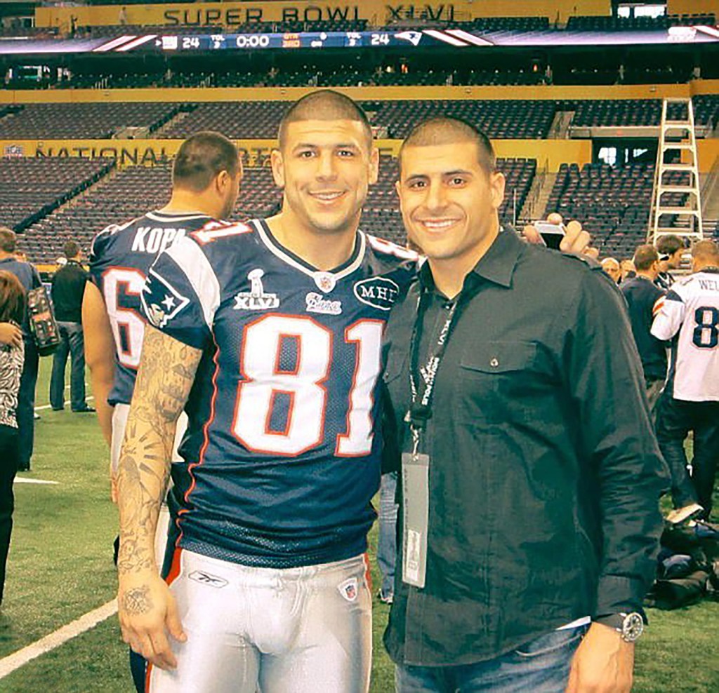 D.J. and Aaron Hernandez, on left, are pictured.
