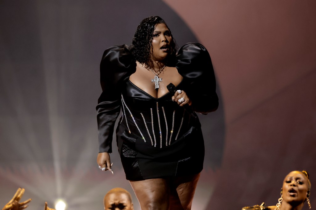 Lizzo performs onstage during the 65th GRAMMY Awards
