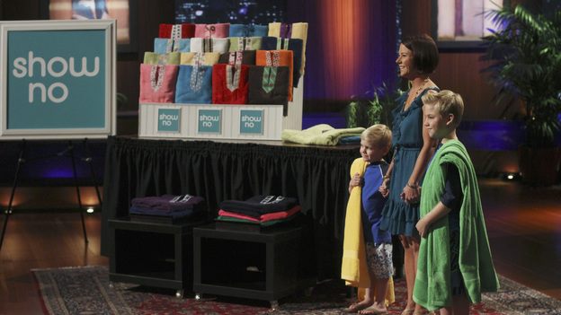 Shelly Ehler and her children on the set of "Shark Tank."