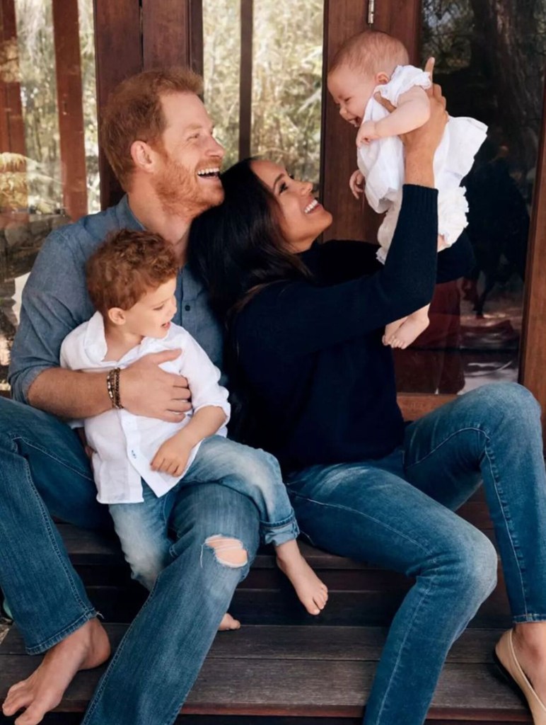 Meghan and Harry with their children.