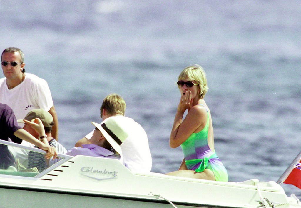 Princess Diana on a boat. 