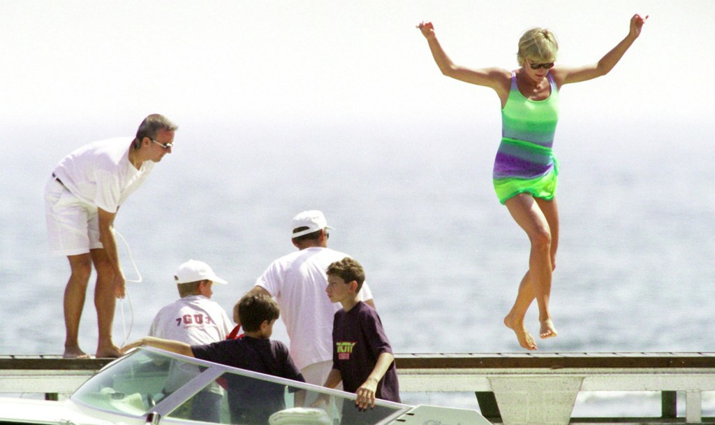 Princess Diana on a boat. 