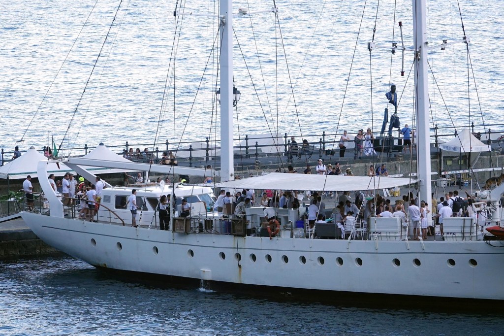 The 130-foot "Tortuga" sailing ship that was rammed by speedboat