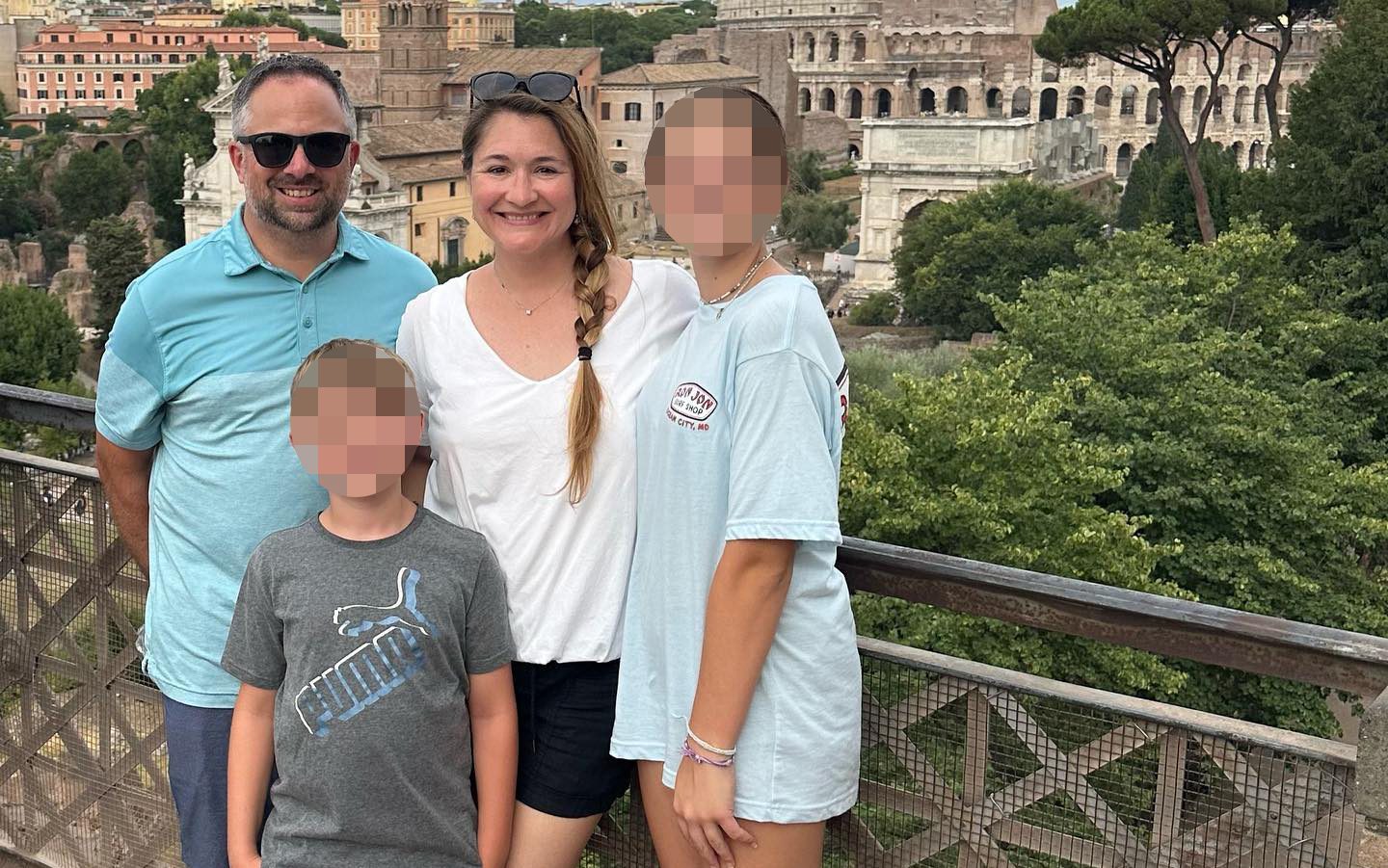 Vaughan with her husband, Mike White, and their two children in Rome. The family was visiting Italy from New York