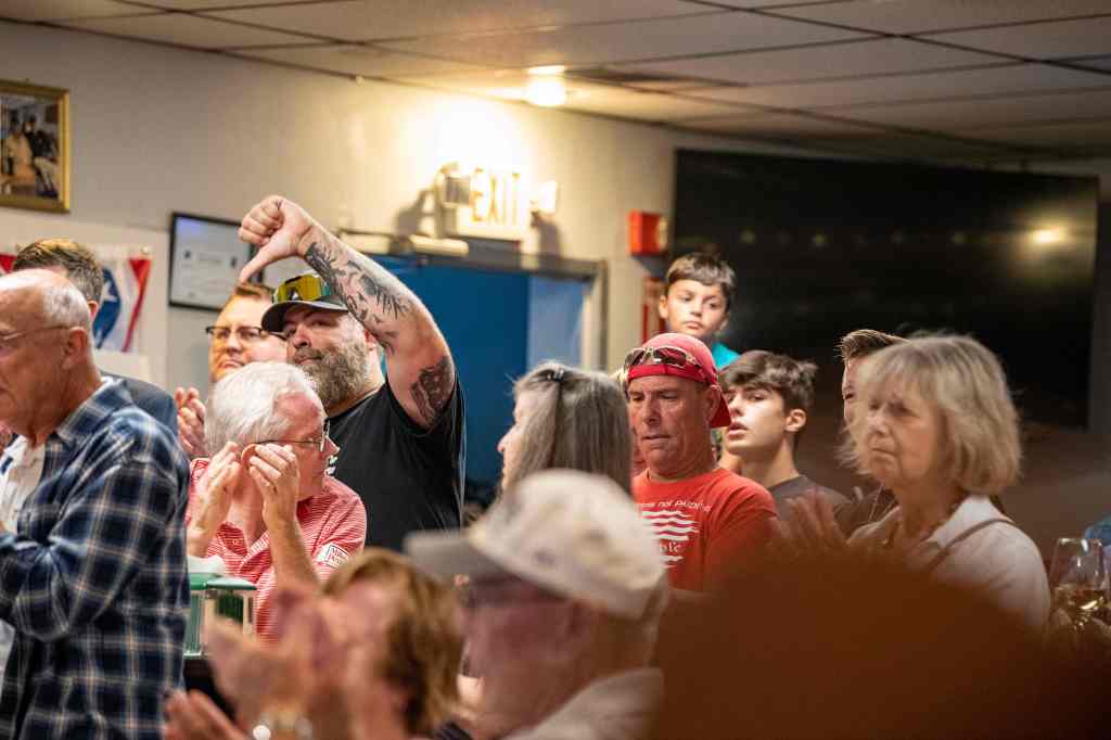 Trump supporters heckling Pence during the town hall meeting in Londonderry.