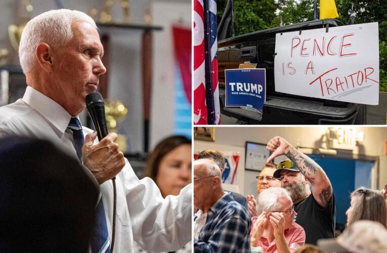 Mike Pence heckled by Trump supporters in New Hampshire