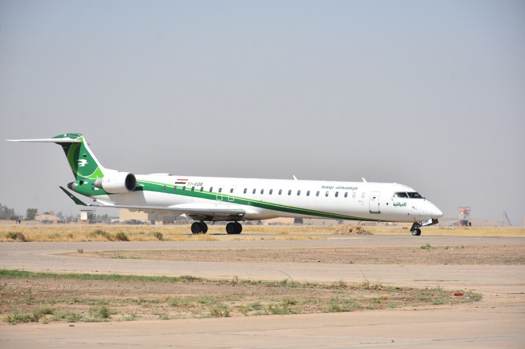 Iraqi Airways plane carrying Iraqi Minister of Transport Kadhim Finjan al Hammami lands at Kirkuk Airport during an opening ceremony of the airport in Kirkuk, Iraq on September 30, 2018.